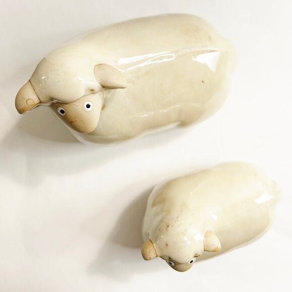 Set of 2 Ceramic Sheep - Glazed, 2 Different Sizes - Home Accents - Picture 7 of 8